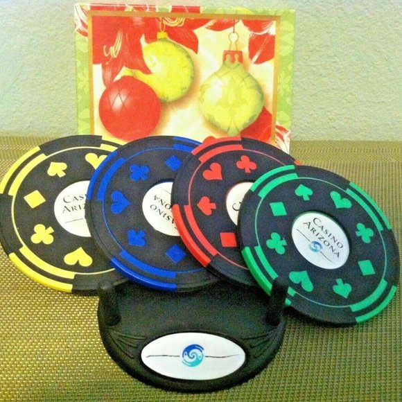 New! Casino Arizona Logo Faux Chip Drink Coaster ~ Set of 4 ~In Christmas Box! - Picture 1 of 3